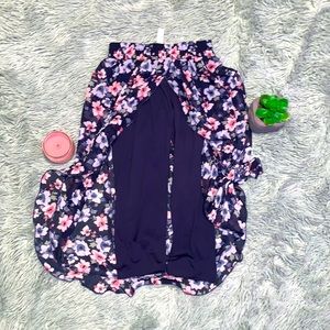 long skirt with leggings underneath.